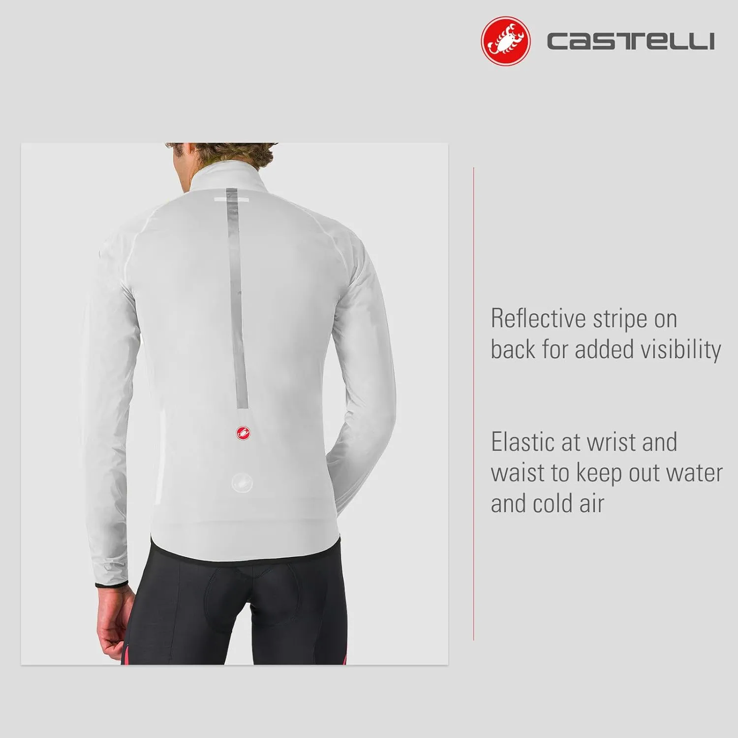 CASTELLI Men’s Squall Shell Jacket, Full Waterproof, Windproof Lightweight Reflective Jacket for Road Cycling & Gravel Biking