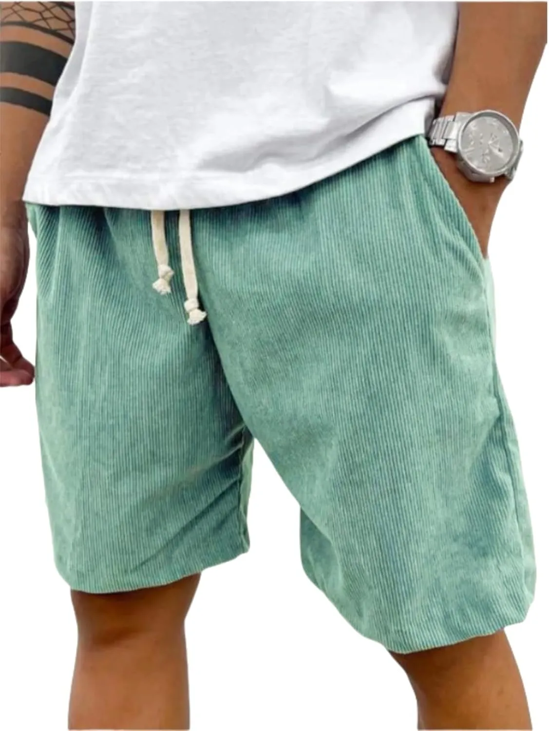 Casual Corduroy Drawstring Elastic Waist Pacificozy Shorts, Drawstring Elastic Waist Mokaloha Mens Short