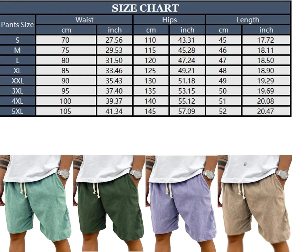 Casual Corduroy Drawstring Elastic Waist Pacificozy Shorts, Drawstring Elastic Waist Mokaloha Mens Short