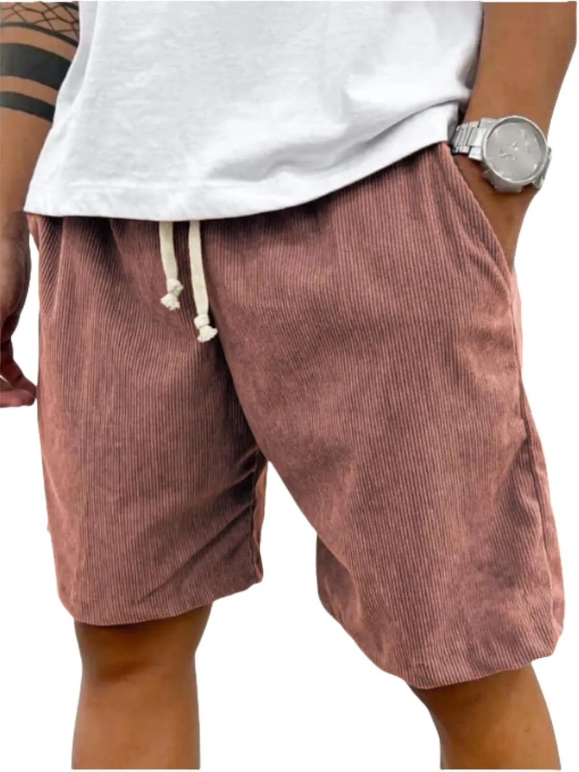 Casual Corduroy Drawstring Elastic Waist Pacificozy Shorts, Drawstring Elastic Waist Mokaloha Mens Short