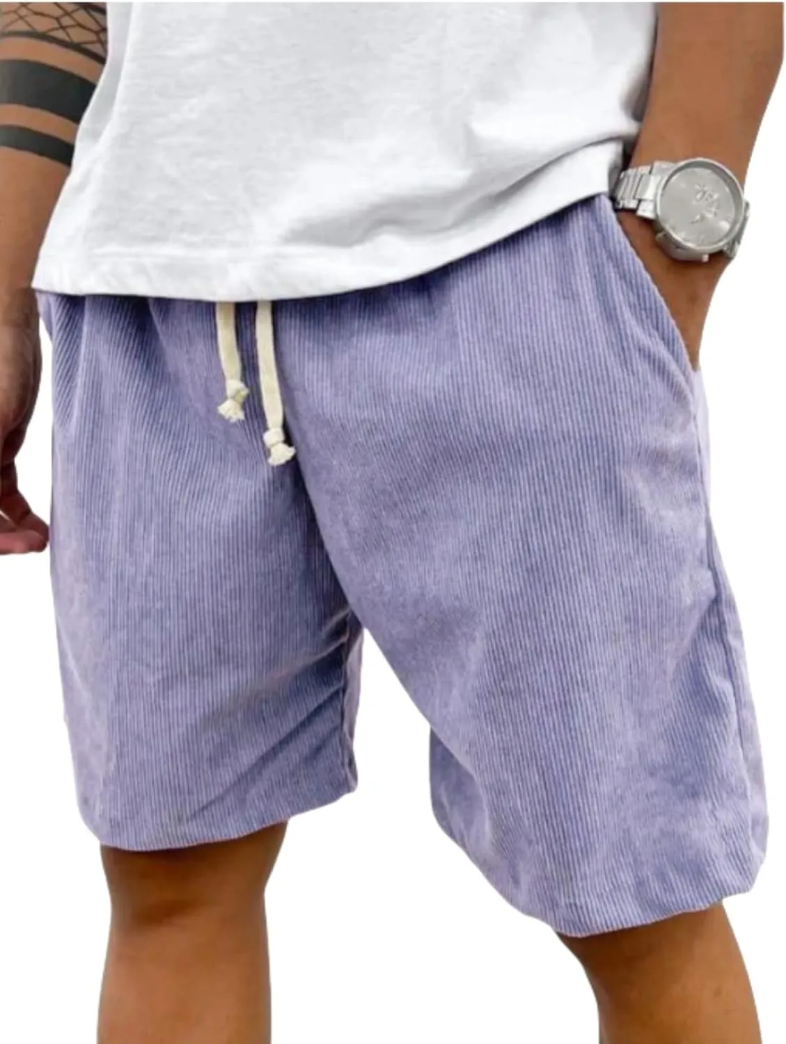 Casual Corduroy Drawstring Elastic Waist Pacificozy Shorts, Drawstring Elastic Waist Mokaloha Mens Short