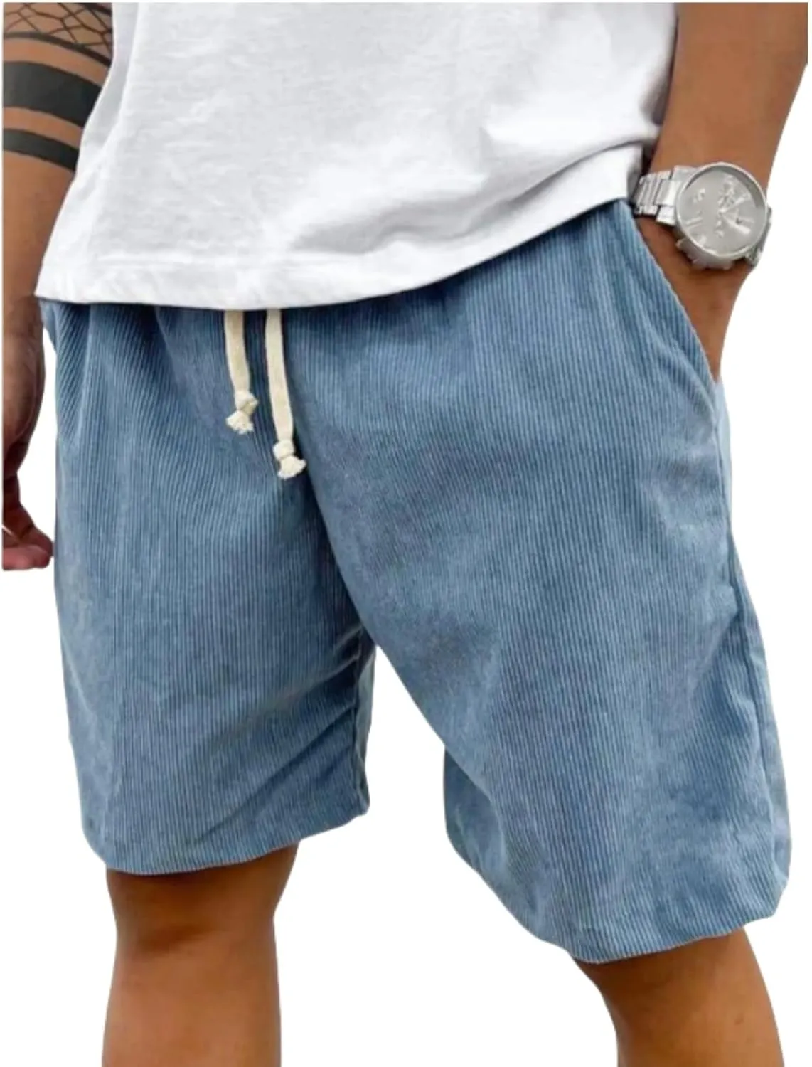 Casual Corduroy Drawstring Elastic Waist Pacificozy Shorts, Drawstring Elastic Waist Mokaloha Mens Short