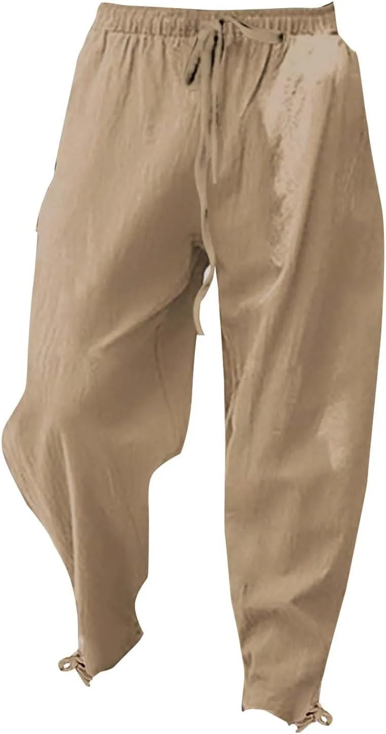 Casual Cotton Linen Pants for Men 2025 Summer Beach Elastic Drawstring Waist Yoga Pants Travel Baggy Work Trousers