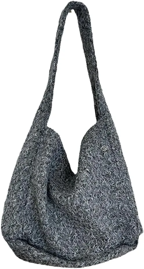 Casual Tote Bag for Women Woolen Hobo Bags for Women Slouchy Top Handle Purse Shoulder Bag Korean Handbag Shopping Bag