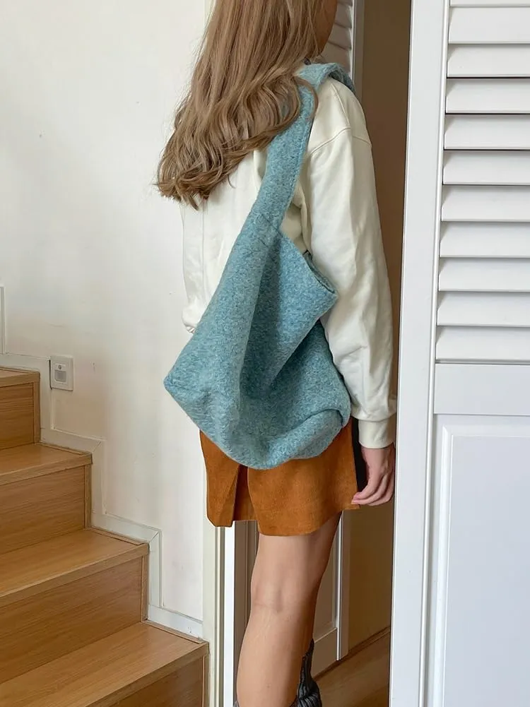 Casual Tote Bag for Women Woolen Hobo Bags for Women Slouchy Top Handle Purse Shoulder Bag Korean Handbag Shopping Bag