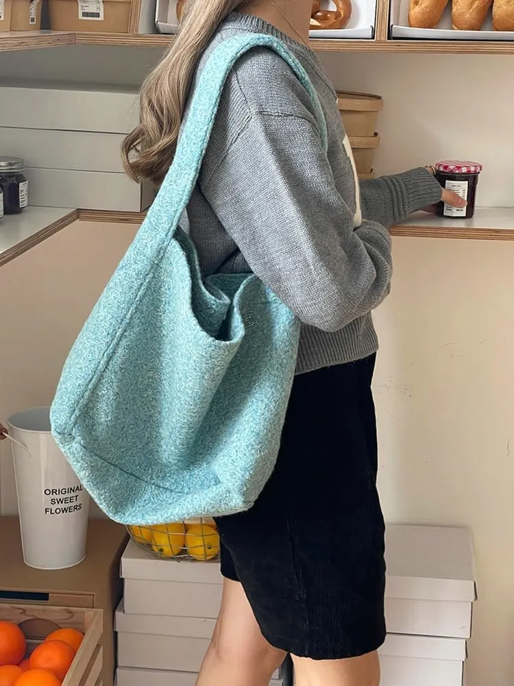 Casual Tote Bag for Women Woolen Hobo Bags for Women Slouchy Top Handle Purse Shoulder Bag Korean Handbag Shopping Bag