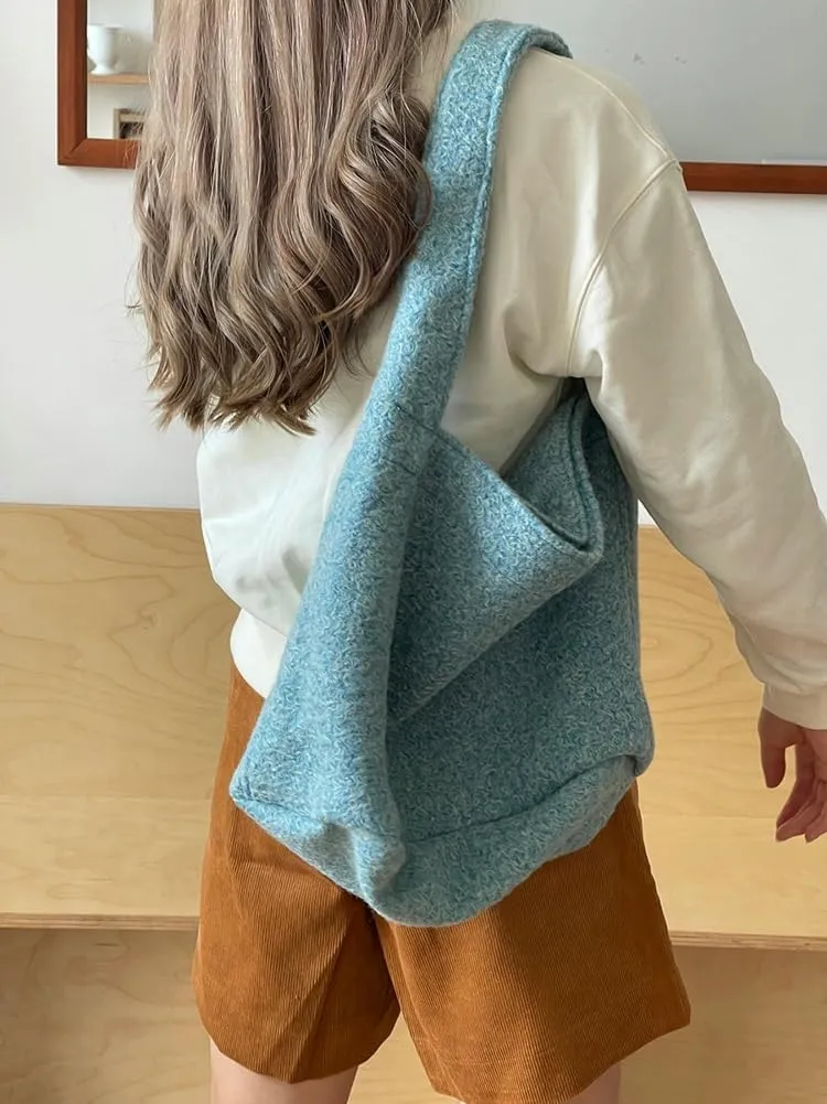 Casual Tote Bag for Women Woolen Hobo Bags for Women Slouchy Top Handle Purse Shoulder Bag Korean Handbag Shopping Bag