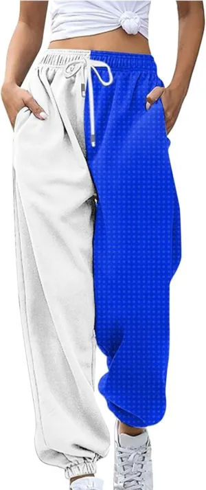 Casual Two Tone Joggers for Women Loose Drawstring Elastic High Waisted Sweatpants Ankle Cuffed Sport Activewear with Pockets