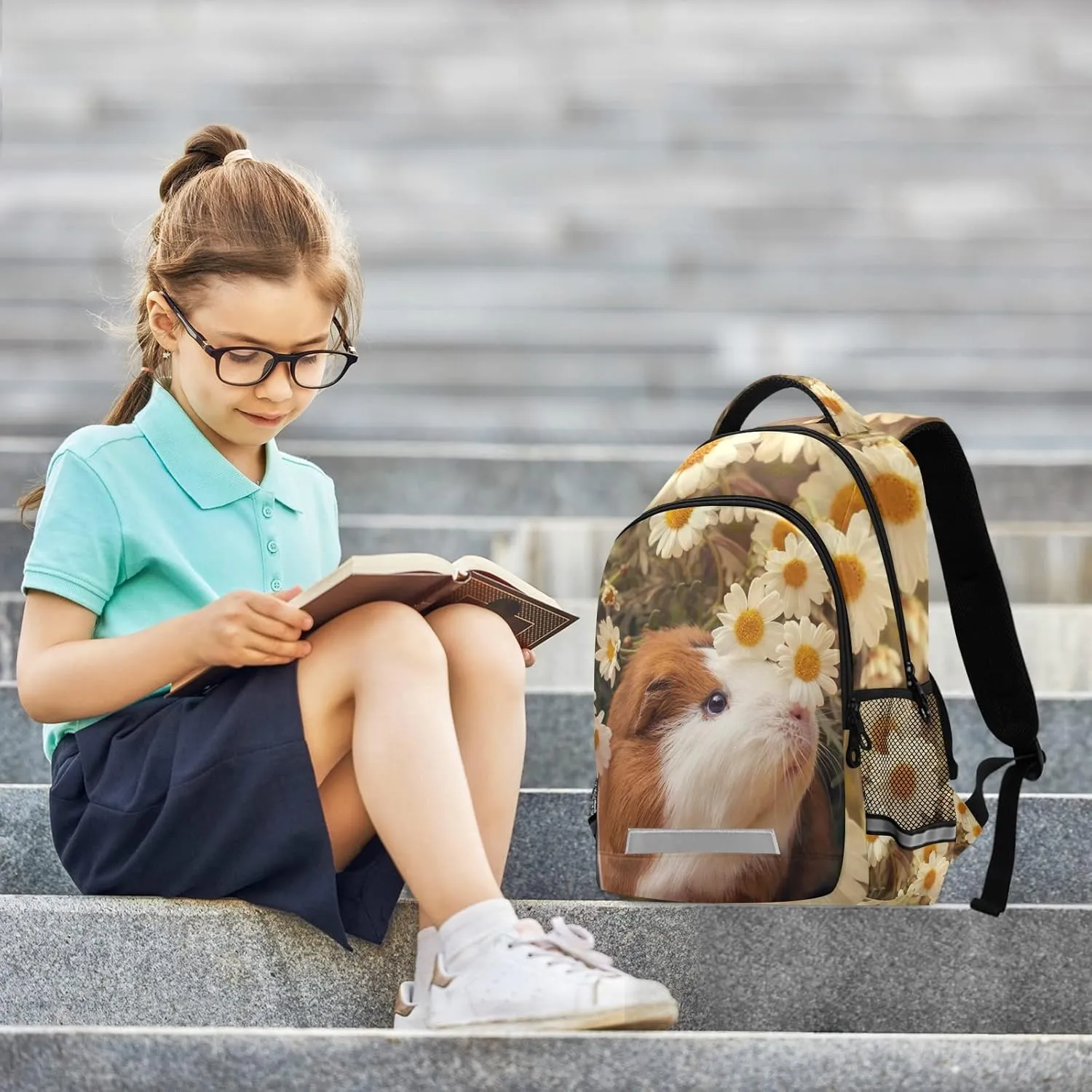CBBYY Children's School Bags, Guinea Pig School Backpacks, School Bags for Boys and Girls with Reflective Strips