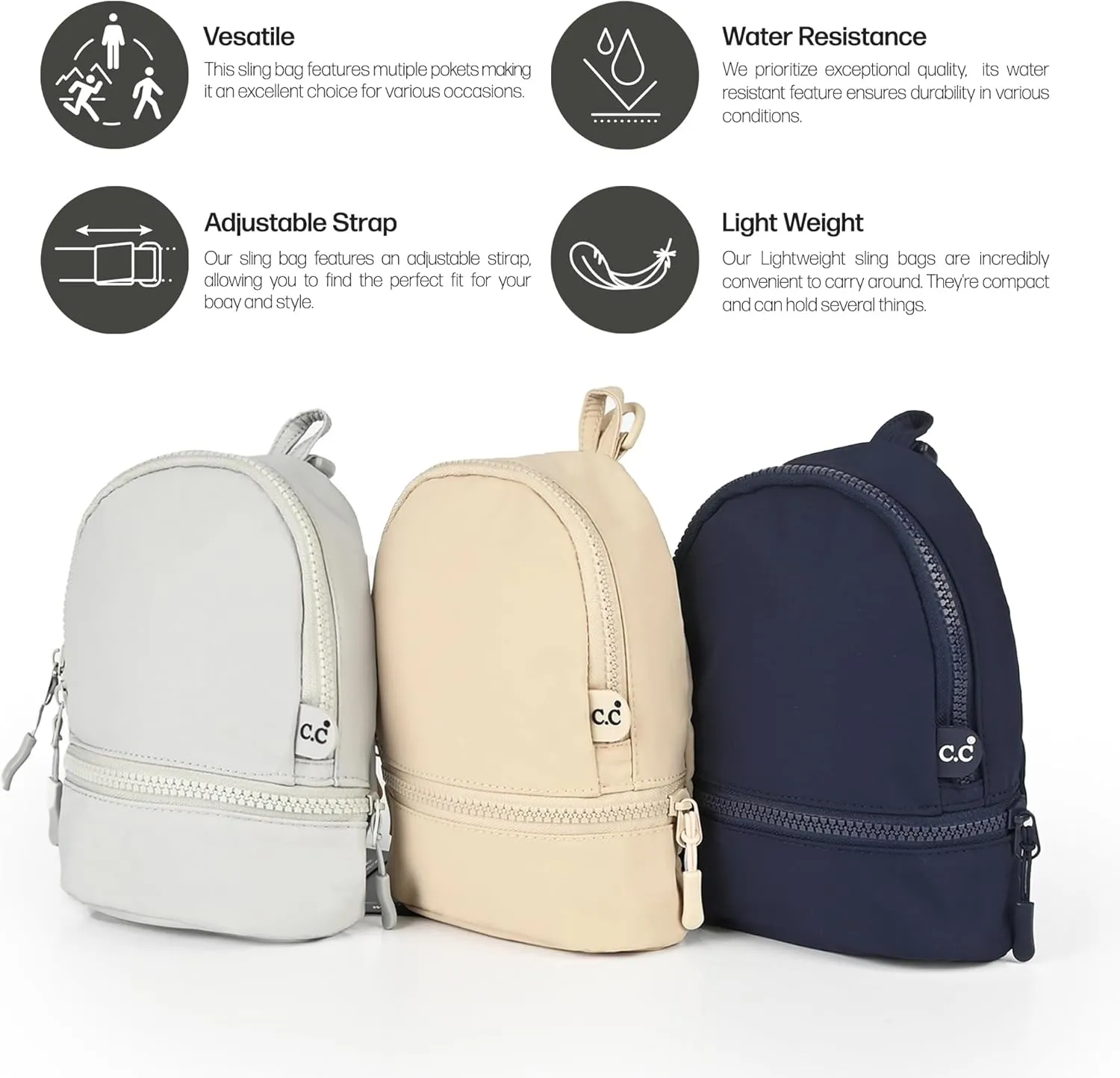 C.C Belt Bag for Women Sling Bag Crossbody Bags with Adjustable Strap for Women (Backpack - Grey)