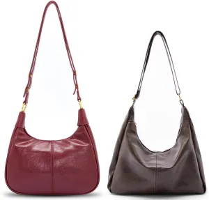celestina Brown and Red Shoulder Bags & Hobo Bags for Women - Adjustable Detachable Strap, Stylish and Functional Set of Large Shoulder Bags with Zipper and Vegan Leather Crescent Tote Handbags