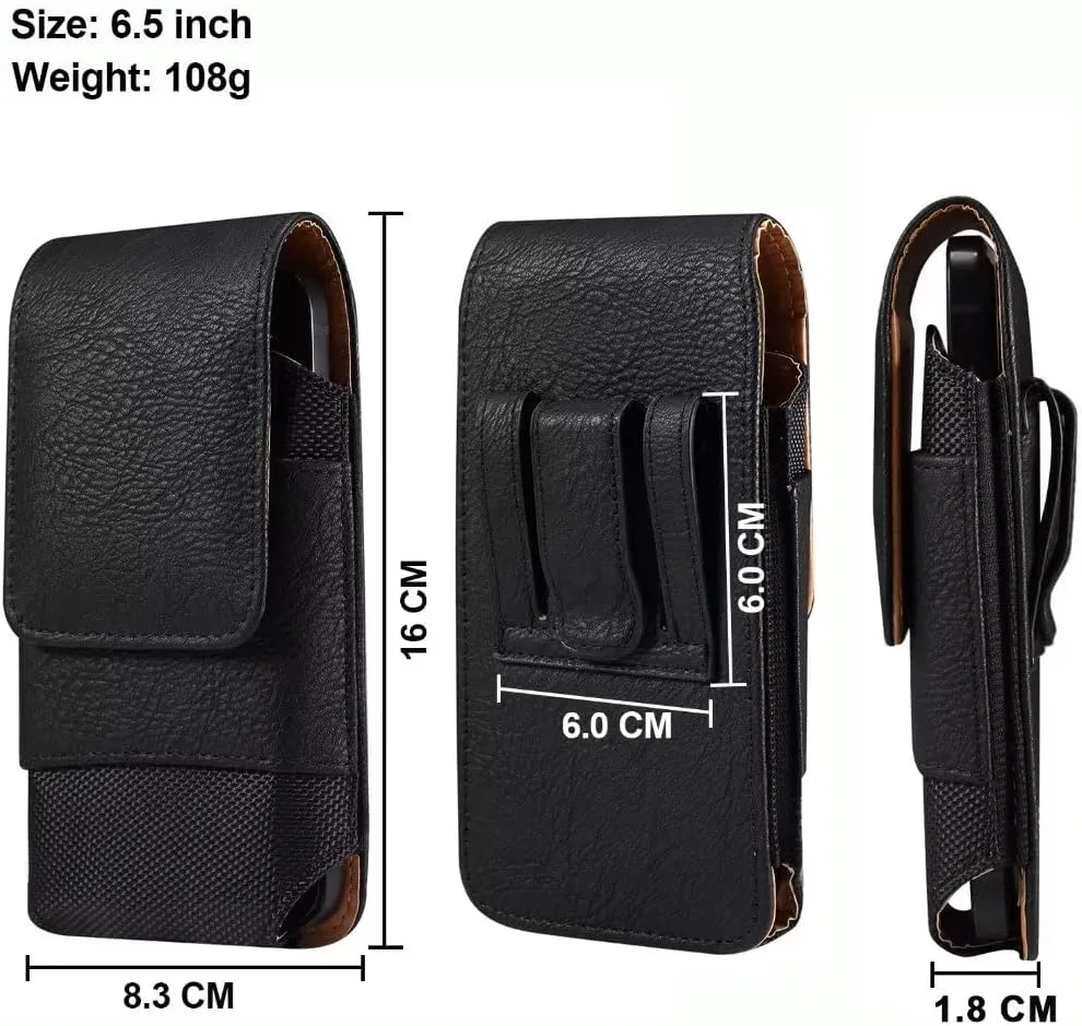 Cell Phone Belt Clip Bag Leather, Cell Phone Waist Holster for Men Small, Waterproof Vertical Cell Phone Wallet Purse Pack Outdoor Hiking Belt Loop Pouch with Locking Hook for Smartphones Under 5.2"