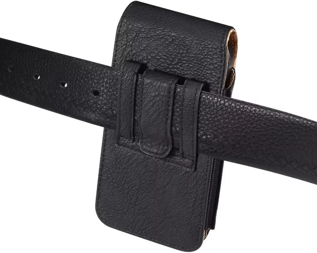 Cell Phone Belt Clip Bag Leather, Cell Phone Waist Holster for Men Small, Waterproof Vertical Cell Phone Wallet Purse Pack Outdoor Hiking Belt Loop Pouch with Locking Hook for Smartphones Under 5.2"