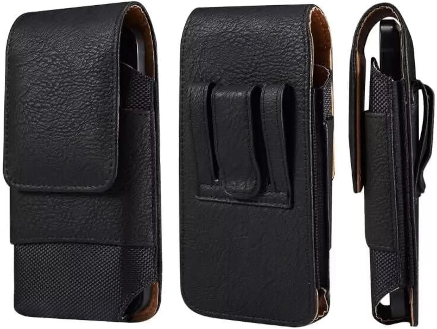 Cell Phone Belt Clip Bag Leather, Cell Phone Waist Holster for Men Small, Waterproof Vertical Cell Phone Wallet Purse Pack Outdoor Hiking Belt Loop Pouch with Locking Hook for Smartphones Under 5.2"