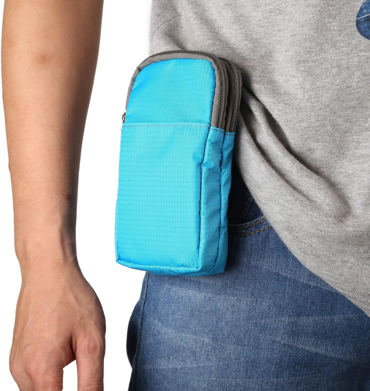 Cell Phone Belt Clip Bag Men, Cell Phone Shoulder Holster, 6.0" Outdoor Travel Vertical Phone Holster Waist Pouch Cellphone Shoulder Messenger Bag Zipper Wallet Phone Holder with Belt Loop Carabiner
