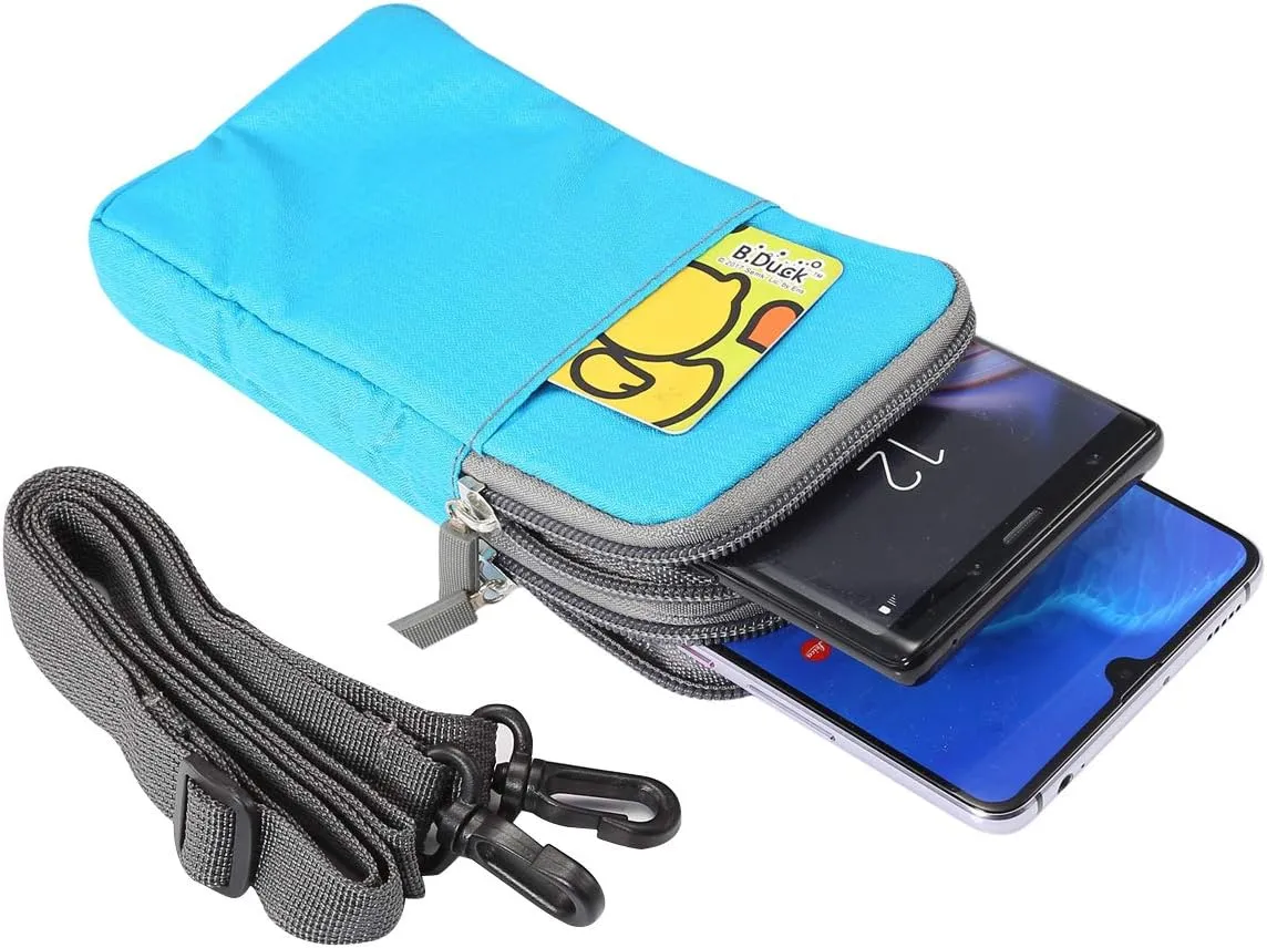 Cell Phone Belt Clip Bag Men, Cell Phone Shoulder Holster, 6.0" Outdoor Travel Vertical Phone Holster Waist Pouch Cellphone Shoulder Messenger Bag Zipper Wallet Phone Holder with Belt Loop Carabiner