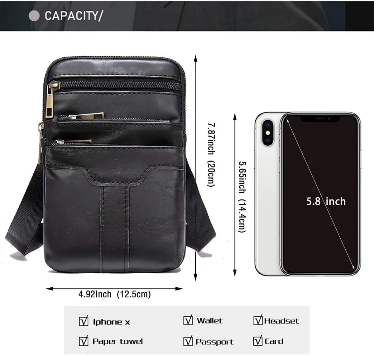 Cell Phone Shoulder Bag Leather Men's, Cell Phone Belt Waist Pouch Business Travel Bag Crossbody Wallet Messenger Bag