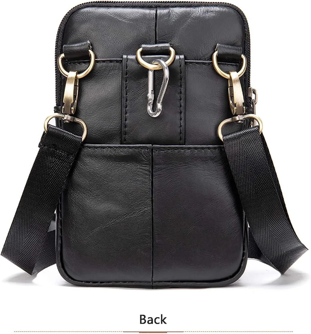 Cell Phone Shoulder Bag Leather Men's, Cell Phone Belt Waist Pouch Business Travel Bag Crossbody Wallet Messenger Bag