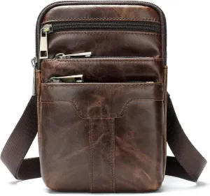 Cell Phone Shoulder Bag Leather Men's, Cell Phone Belt Waist Pouch Business Travel Bag Crossbody Wallet Messenger Bag