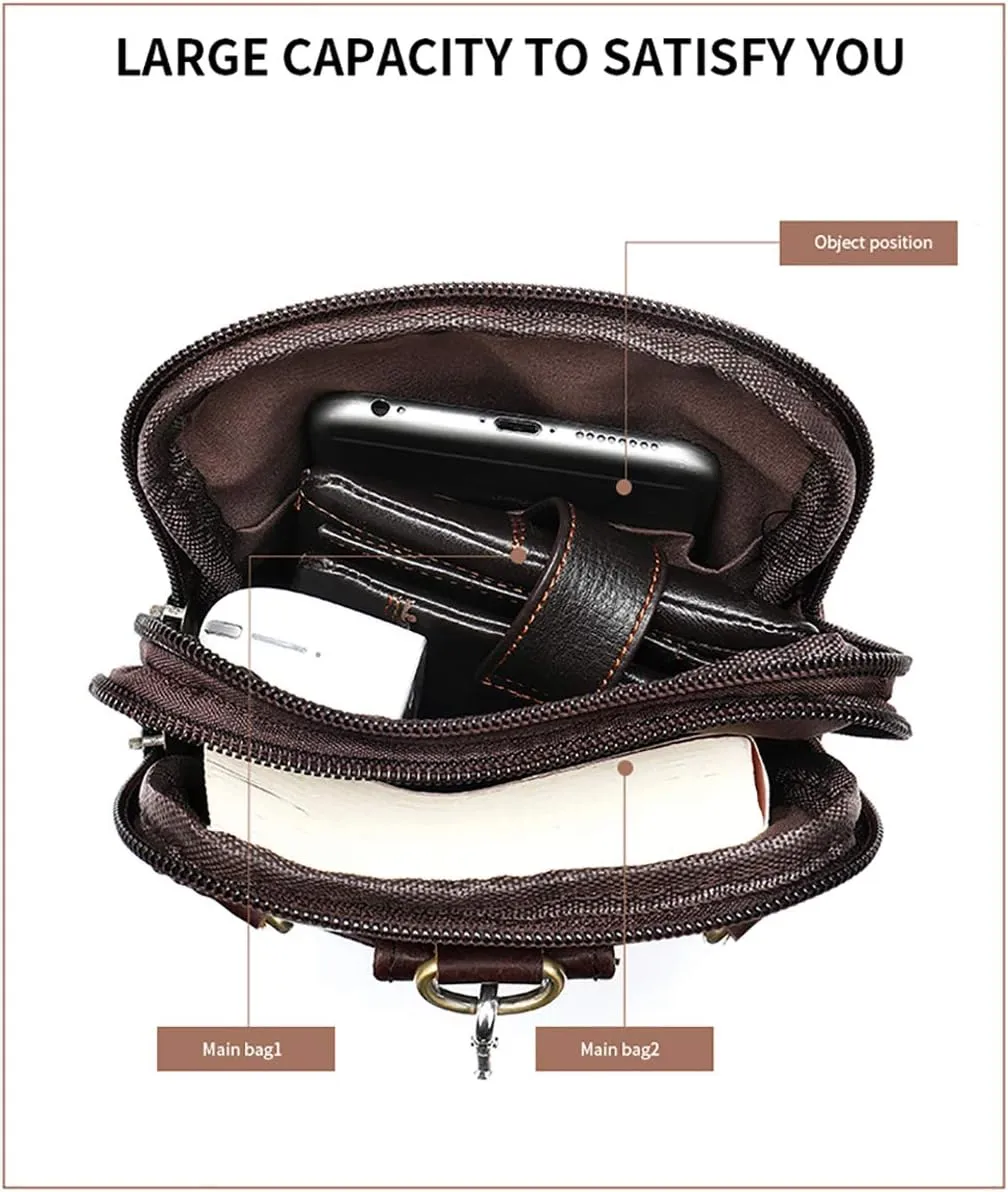 Cell Phone Shoulder Bag Leather Men's, Cell Phone Belt Waist Pouch Business Travel Bag Crossbody Wallet Messenger Bag