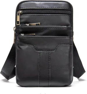 Cell Phone Shoulder Bag Leather Men's, Cell Phone Belt Waist Pouch Business Travel Bag Crossbody Wallet Messenger Bag