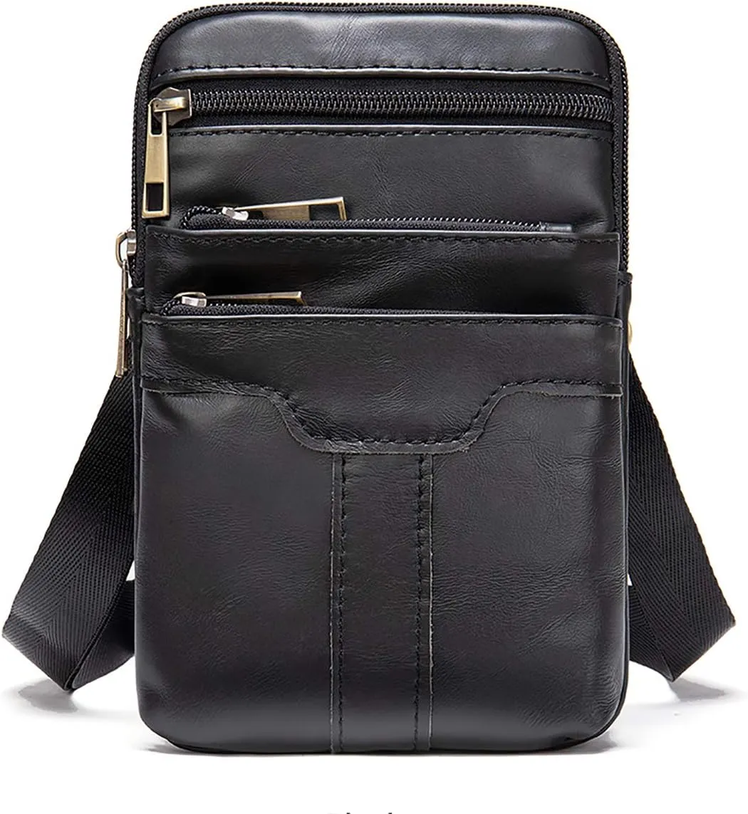 Cell Phone Shoulder Bag Leather Men's, Cell Phone Belt Waist Pouch Business Travel Bag Crossbody Wallet Messenger Bag
