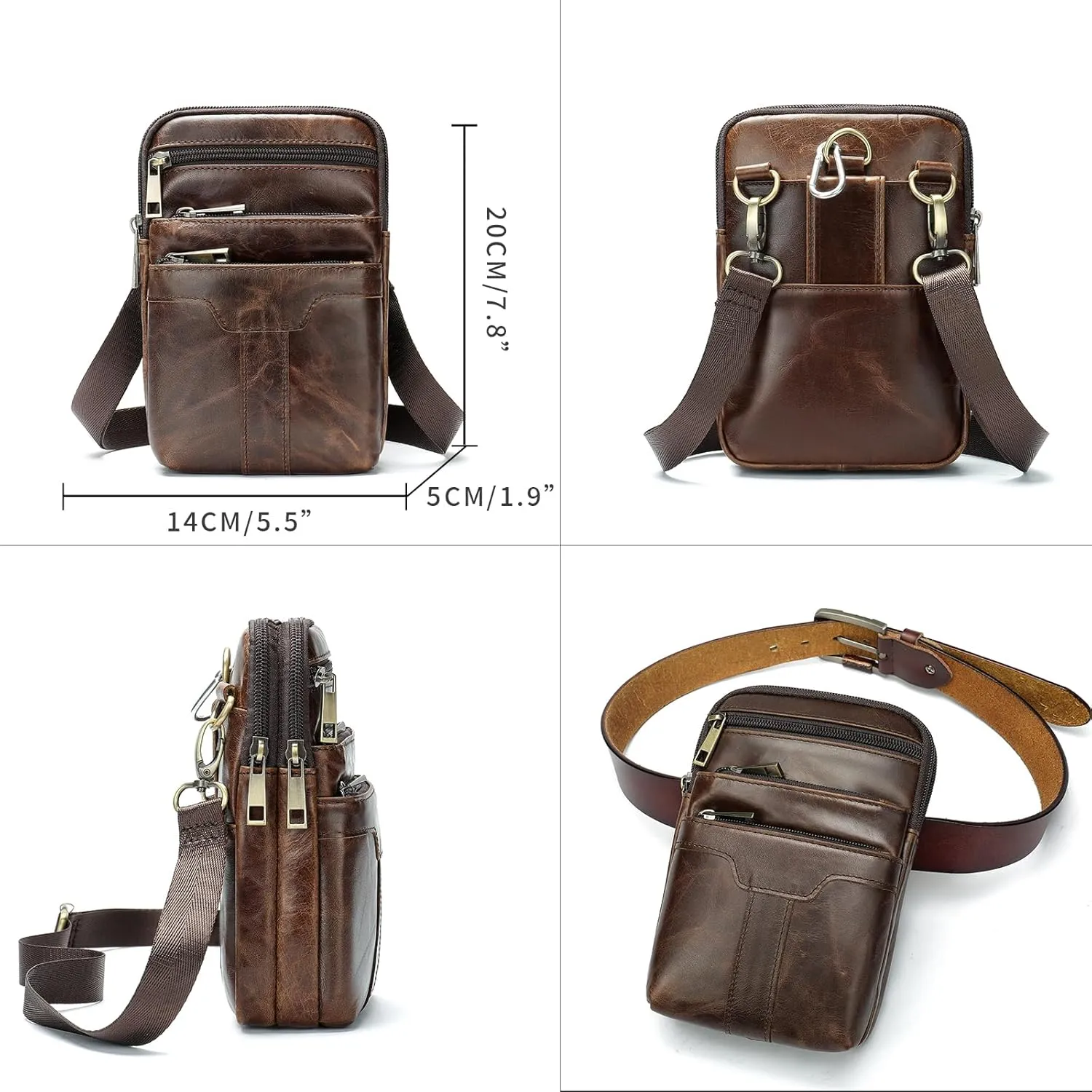 Cell Phone Shoulder Bag Leather Men's, Cell Phone Belt Waist Pouch Business Travel Bag Crossbody Wallet Messenger Bag