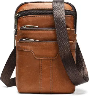 Cell Phone Shoulder Bag Leather Men's, Cell Phone Belt Waist Pouch Business Travel Bag Crossbody Wallet Messenger Bag