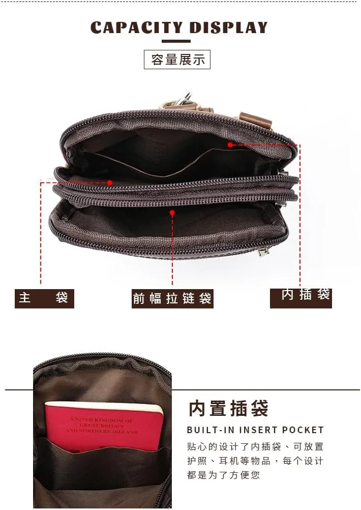 Cell Phone Shoulder Bag Leather Men's, Cell Phone Belt Waist Pouch Business Travel Bag Crossbody Wallet Messenger Bag