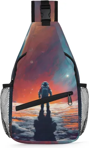 cfpolar Space Astronaut Meteorite Sling Bag for Women Men, Lightweight Crossbody Sling Backpack Shoulder Pack Multipurpose Chest Bag for Travel Hiking Gym Cycling