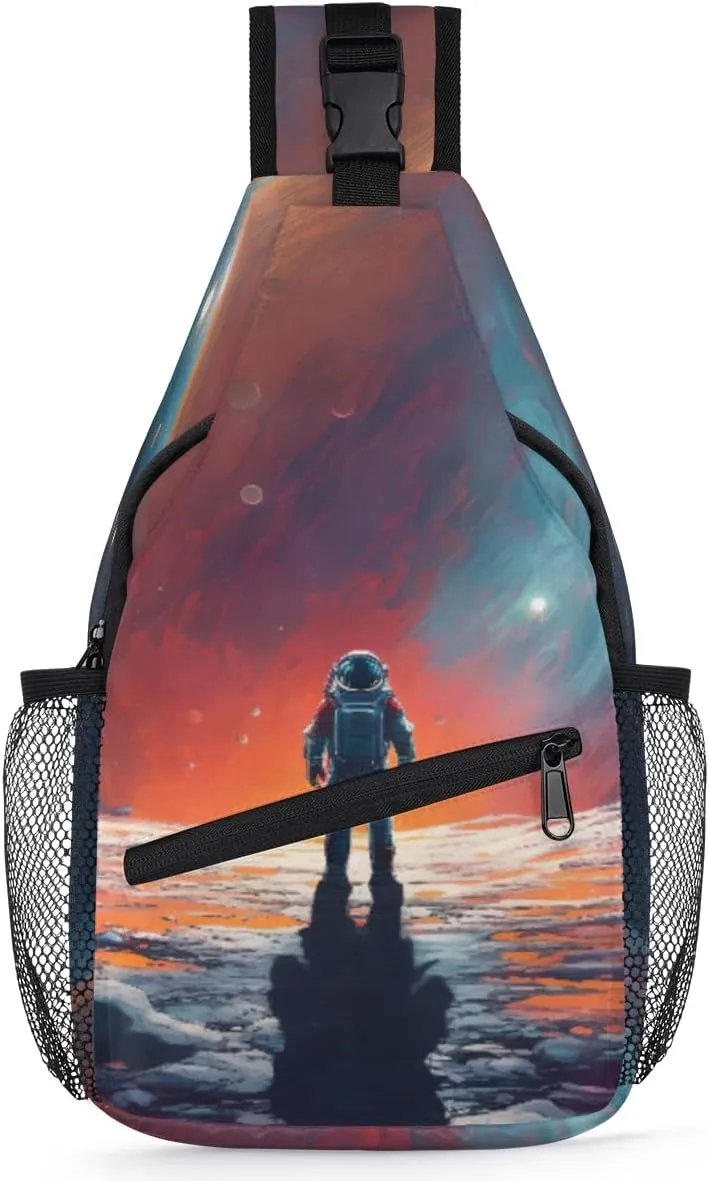 cfpolar Space Astronaut Meteorite Sling Bag for Women Men, Lightweight Crossbody Sling Backpack Shoulder Pack Multipurpose Chest Bag for Travel Hiking Gym Cycling