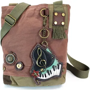 CHALA Canvas Cotton Cross-body Tote Bags with Grand Piano Key Fob/Coin Purse -6 Colors