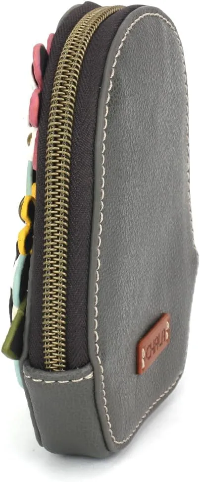 CHALA Mini Coin Purse Keychain - Women's RFID Protected Card Holder and Coin Purse Accessory - Daisy - gray