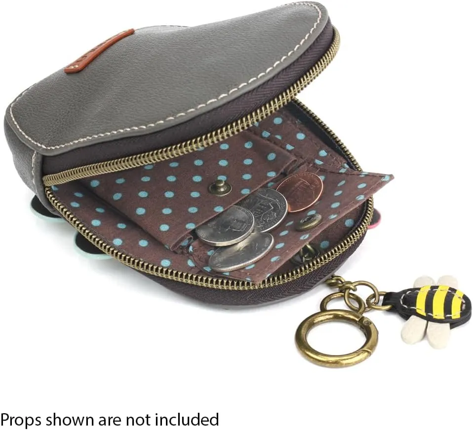 CHALA Mini Coin Purse Keychain - Women's RFID Protected Card Holder and Coin Purse Accessory - Daisy - gray