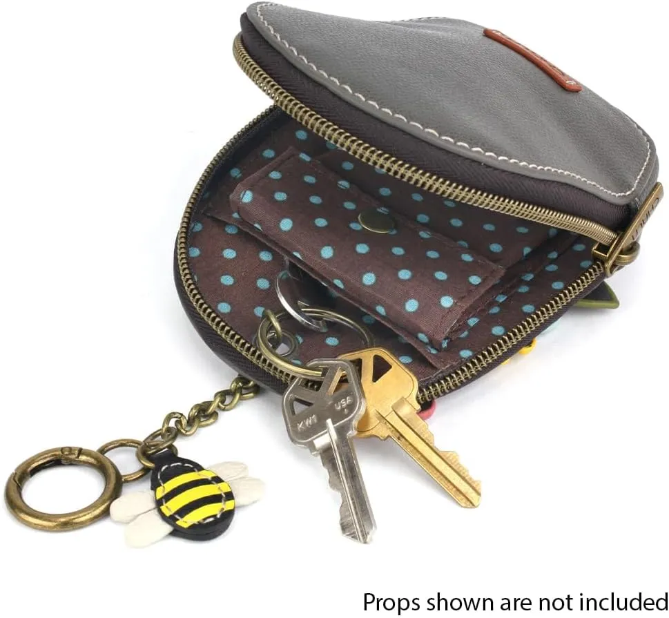 CHALA Mini Coin Purse Keychain - Women's RFID Protected Card Holder and Coin Purse Accessory - Daisy - gray