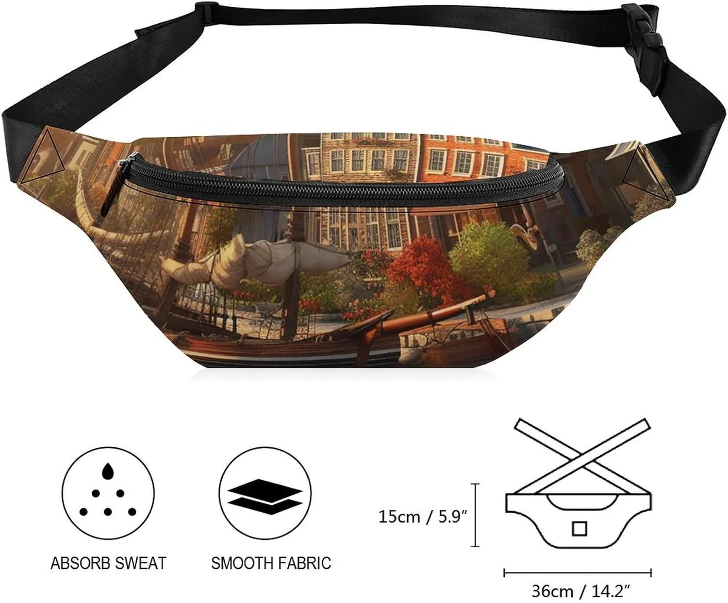 Charming Harbor View Fanny Pack for Women Men Waist Bag Waterproof Belt Bag with Adjustable Strap
