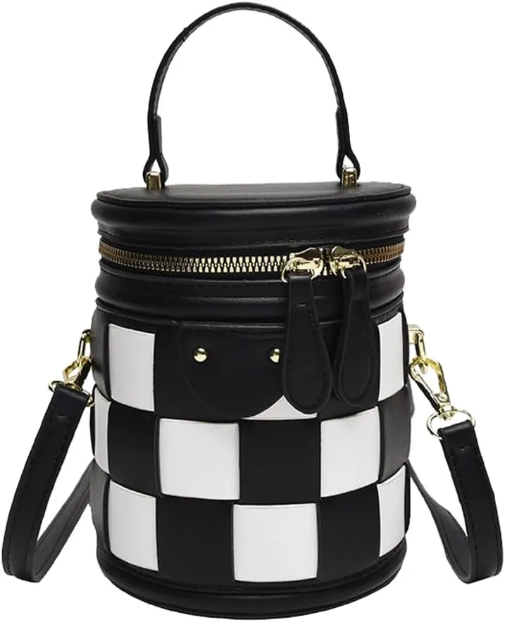 Checkered Bucket Bags Women 2025 Spring Trendy Woven Bucket Purse PU Leather Crossbody Shoulder Bag Tote Handbags