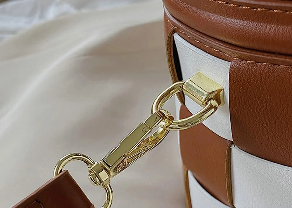Checkered Bucket Bags Women 2025 Spring Trendy Woven Bucket Purse PU Leather Crossbody Shoulder Bag Tote Handbags
