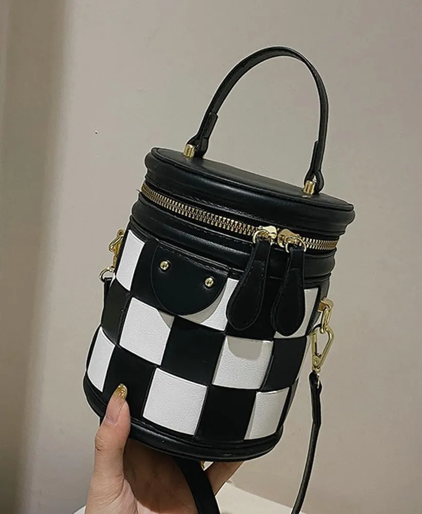Checkered Bucket Bags Women 2025 Spring Trendy Woven Bucket Purse PU Leather Crossbody Shoulder Bag Tote Handbags