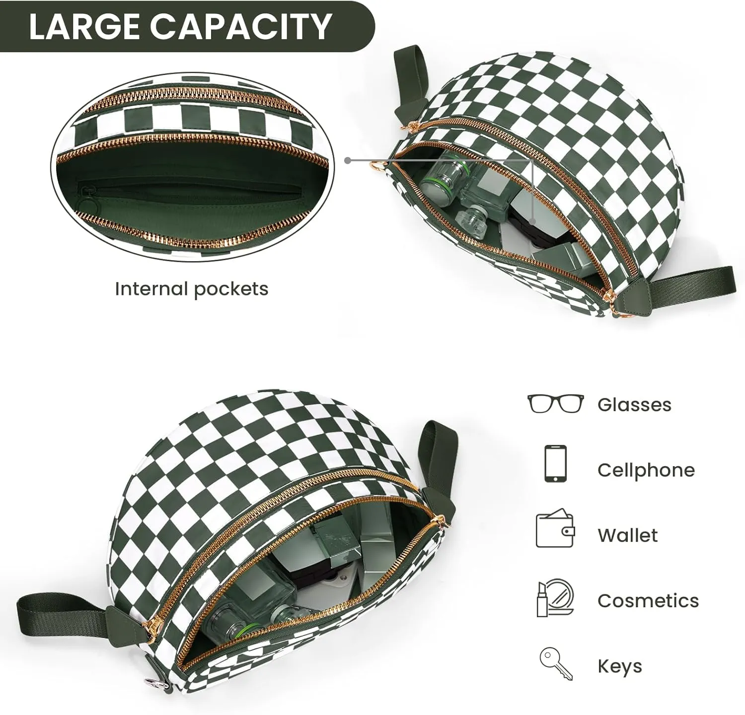 Checkered Crossbody Bag,Bum Bag for Women Nylon Crossbody Handbags Checkered Purse Oversized Slouchy Belt Bags