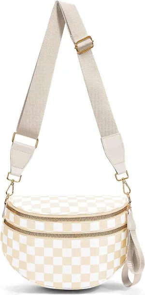 Checkered Crossbody Bag,Bum Bag for Women Nylon Crossbody Handbags Checkered Purse Oversized Slouchy Belt Bags