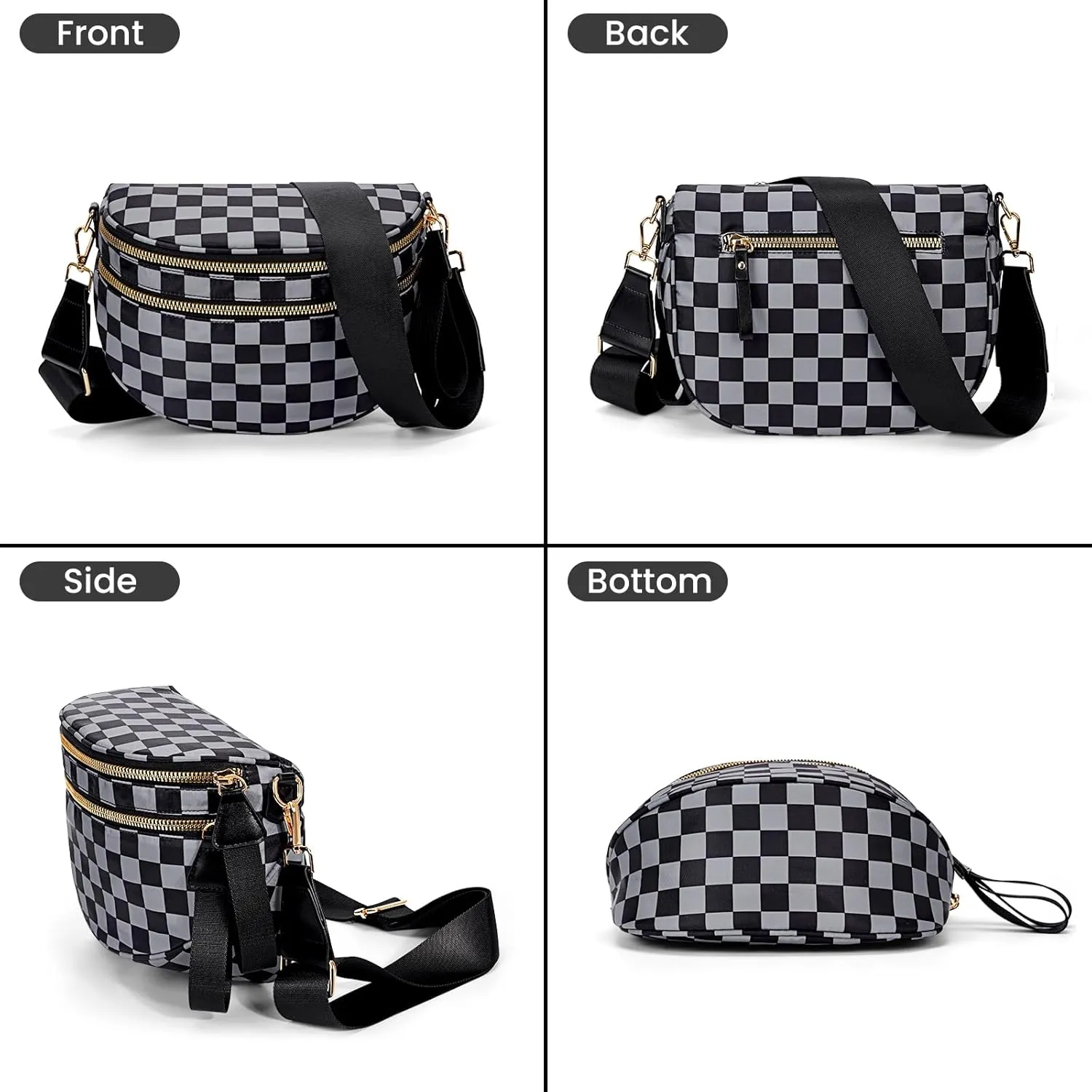 Checkered Crossbody Bag,Bum Bag for Women Nylon Crossbody Handbags Checkered Purse Oversized Slouchy Belt Bags