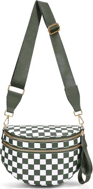 Checkered Crossbody Bag,Bum Bag for Women Nylon Crossbody Handbags Checkered Purse Oversized Slouchy Belt Bags