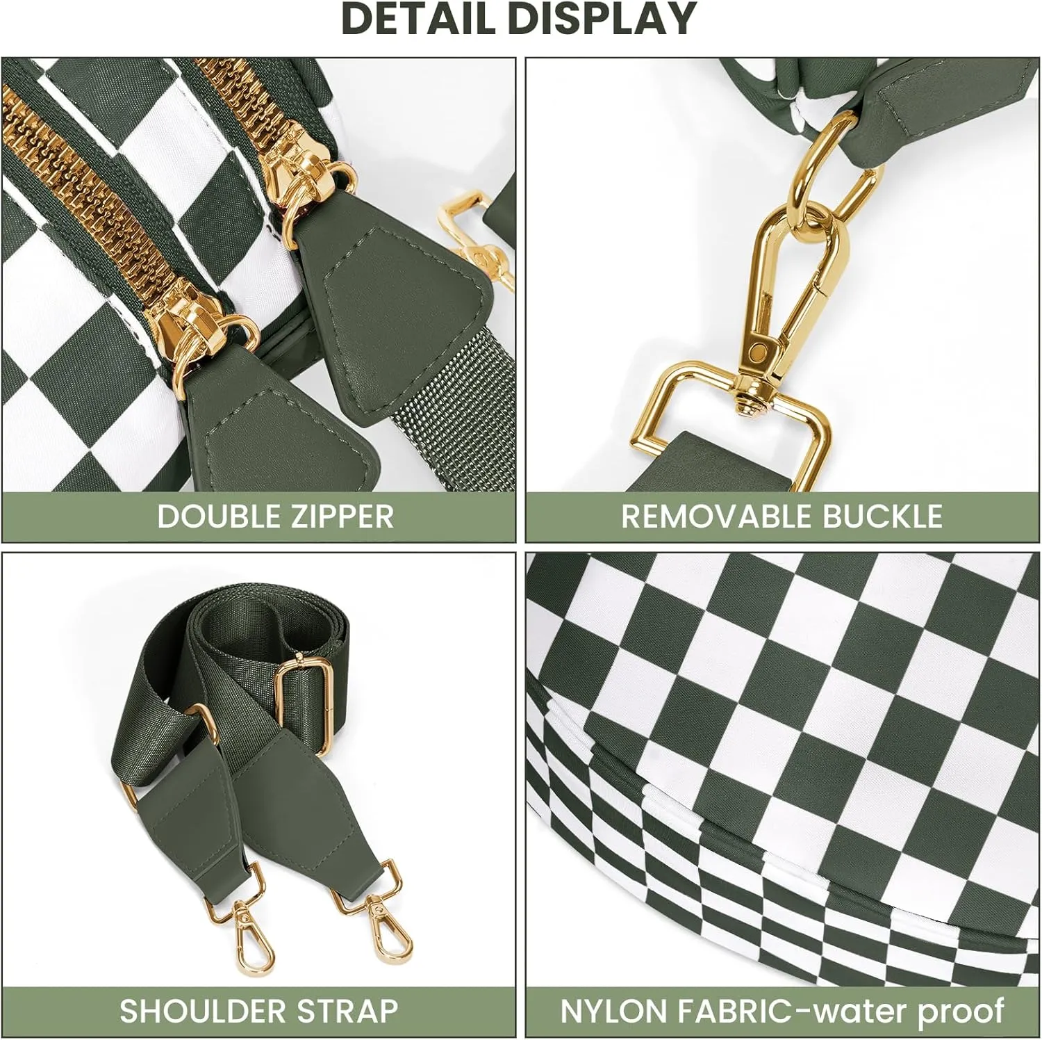 Checkered Crossbody Bag,Bum Bag for Women Nylon Crossbody Handbags Checkered Purse Oversized Slouchy Belt Bags
