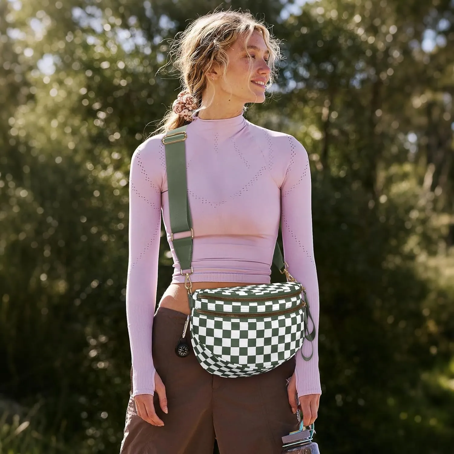 Checkered Crossbody Bag,Bum Bag for Women Nylon Crossbody Handbags Checkered Purse Oversized Slouchy Belt Bags