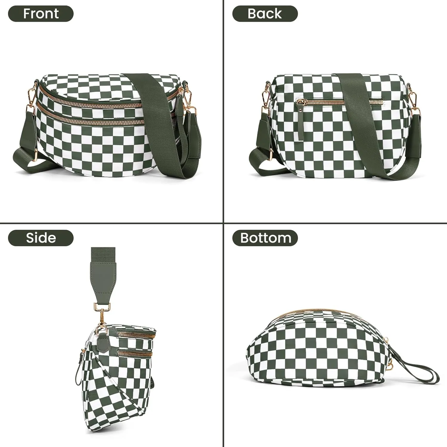 Checkered Crossbody Bag,Bum Bag for Women Nylon Crossbody Handbags Checkered Purse Oversized Slouchy Belt Bags