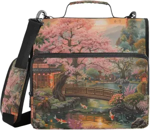 Cherry Blossom Tree Pink Petals Fish Zipper Binder with Shoulder Strap Trapper Keeper 3 Ring Binder Organizer Large Capacity Multiple Compartments for School Office