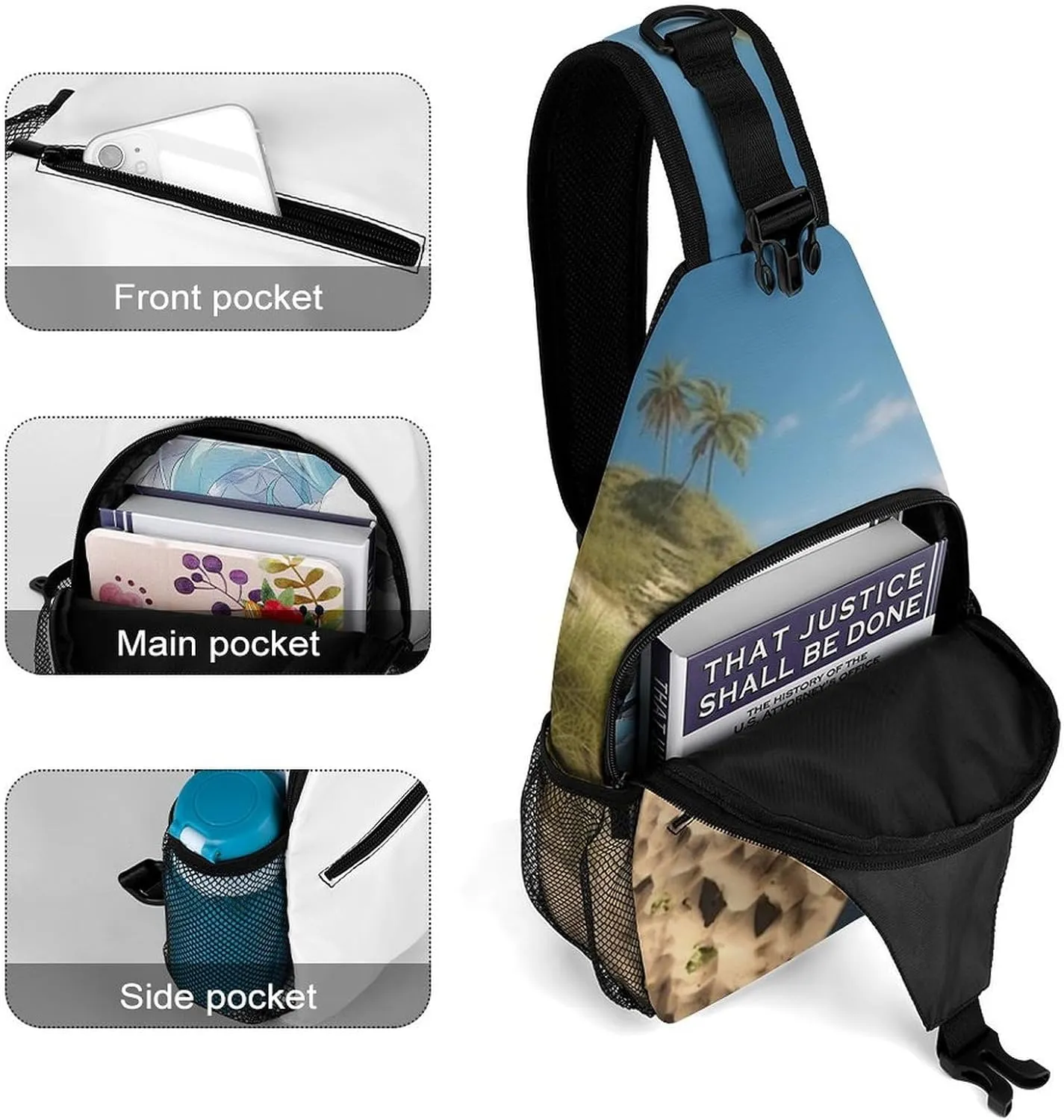 Chest Bag Sling Bag for Men Women Beach Themed Sport Sling Backpack Lightweight Shoulder Bag for Travel