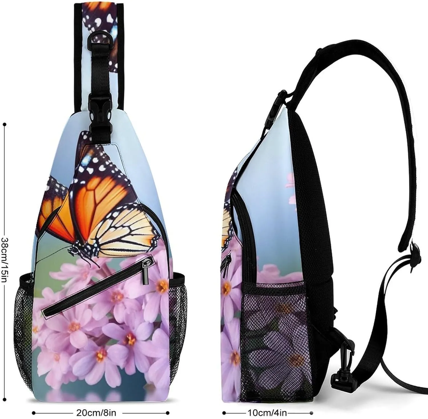 Chest Bag Sling Bag for Men Women Butterfly for Flowers Sport Sling Backpack Lightweight Shoulder Bag for Travel, 38x20cm