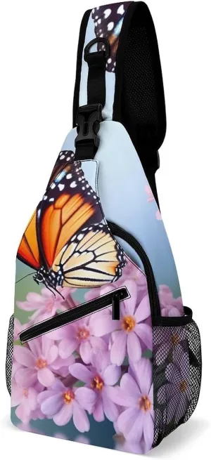 Chest Bag Sling Bag for Men Women Butterfly for Flowers Sport Sling Backpack Lightweight Shoulder Bag for Travel, 38x20cm